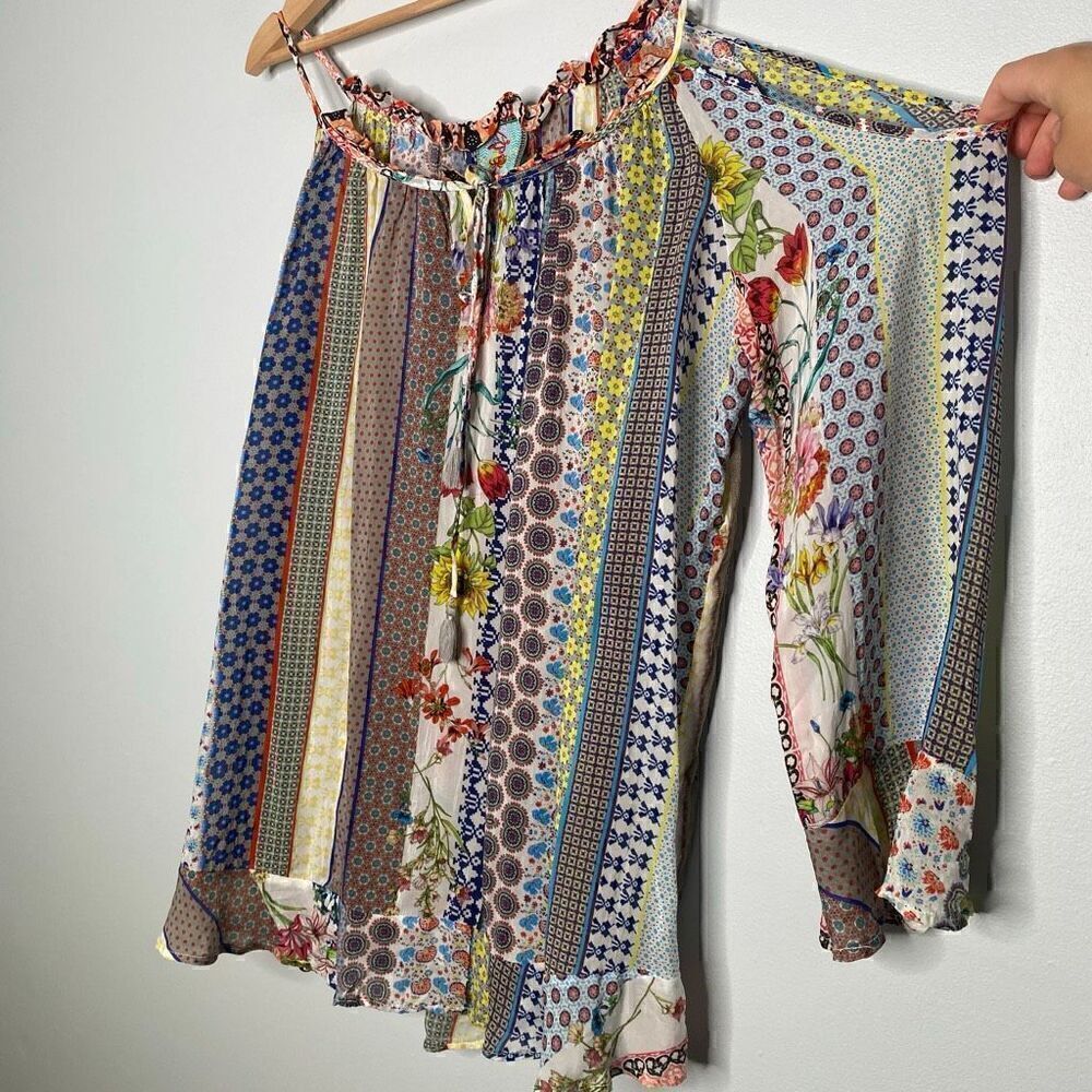 Johnny Was Garden patchwork cold shoulder blouse XL - Picture 5 of 7